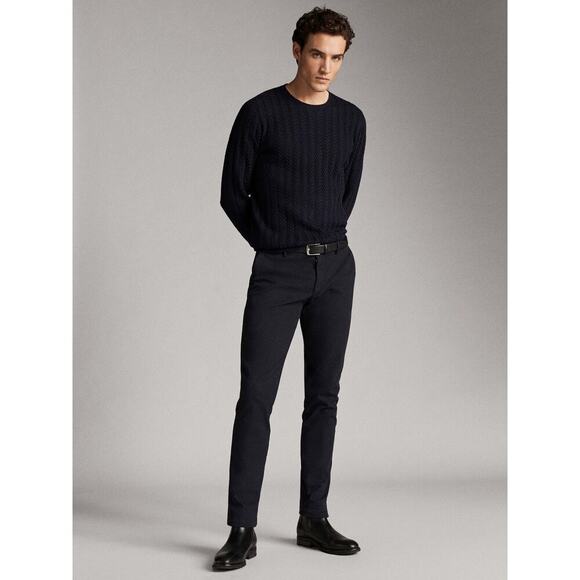 Massimo Dutti Men’s US 31 Navy Blue Slim Fit Khaki Chino Trousers Work Casual - Picture 2 of 11